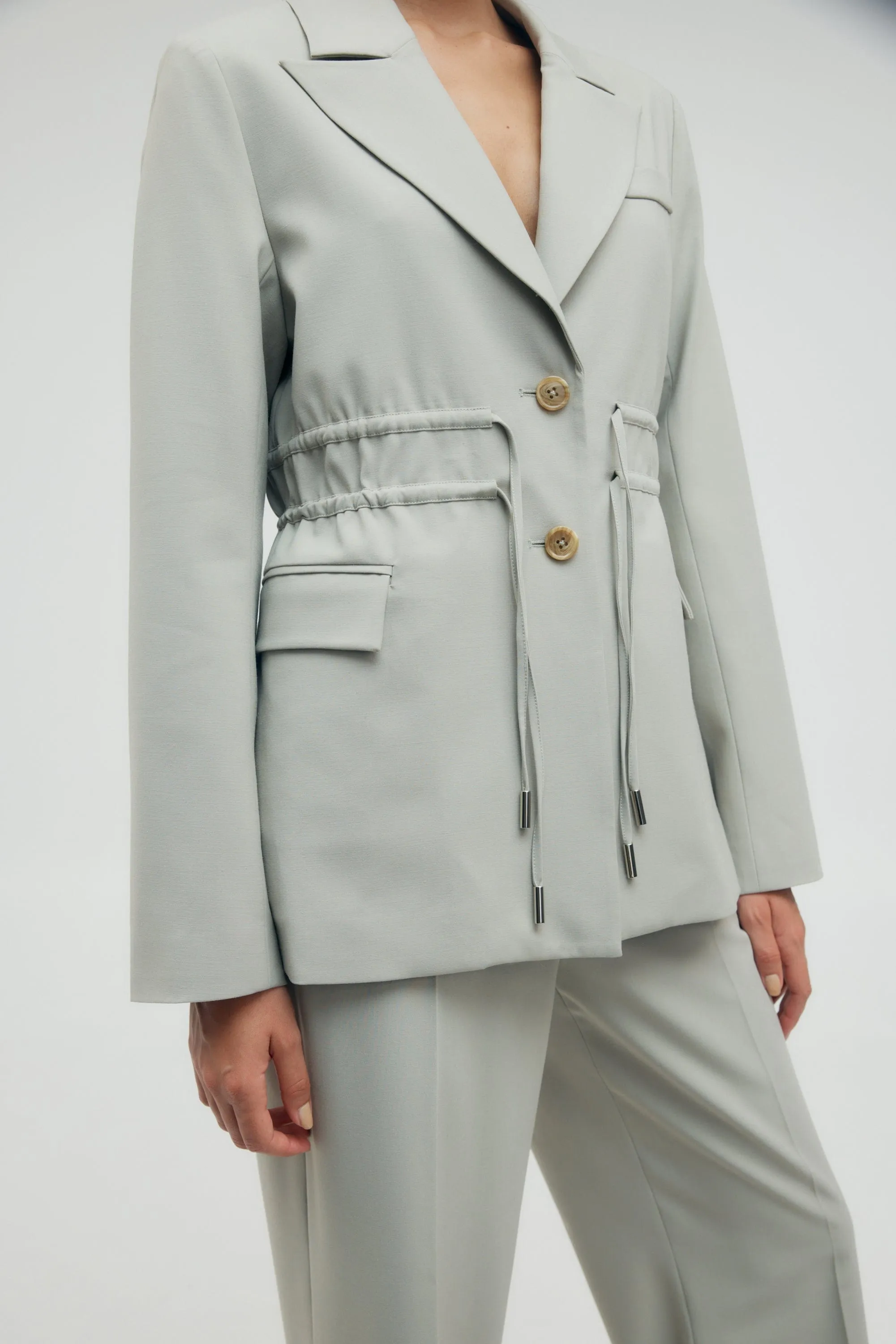 PROTOCOL CINCHED WAIST BLAZER | SHALE