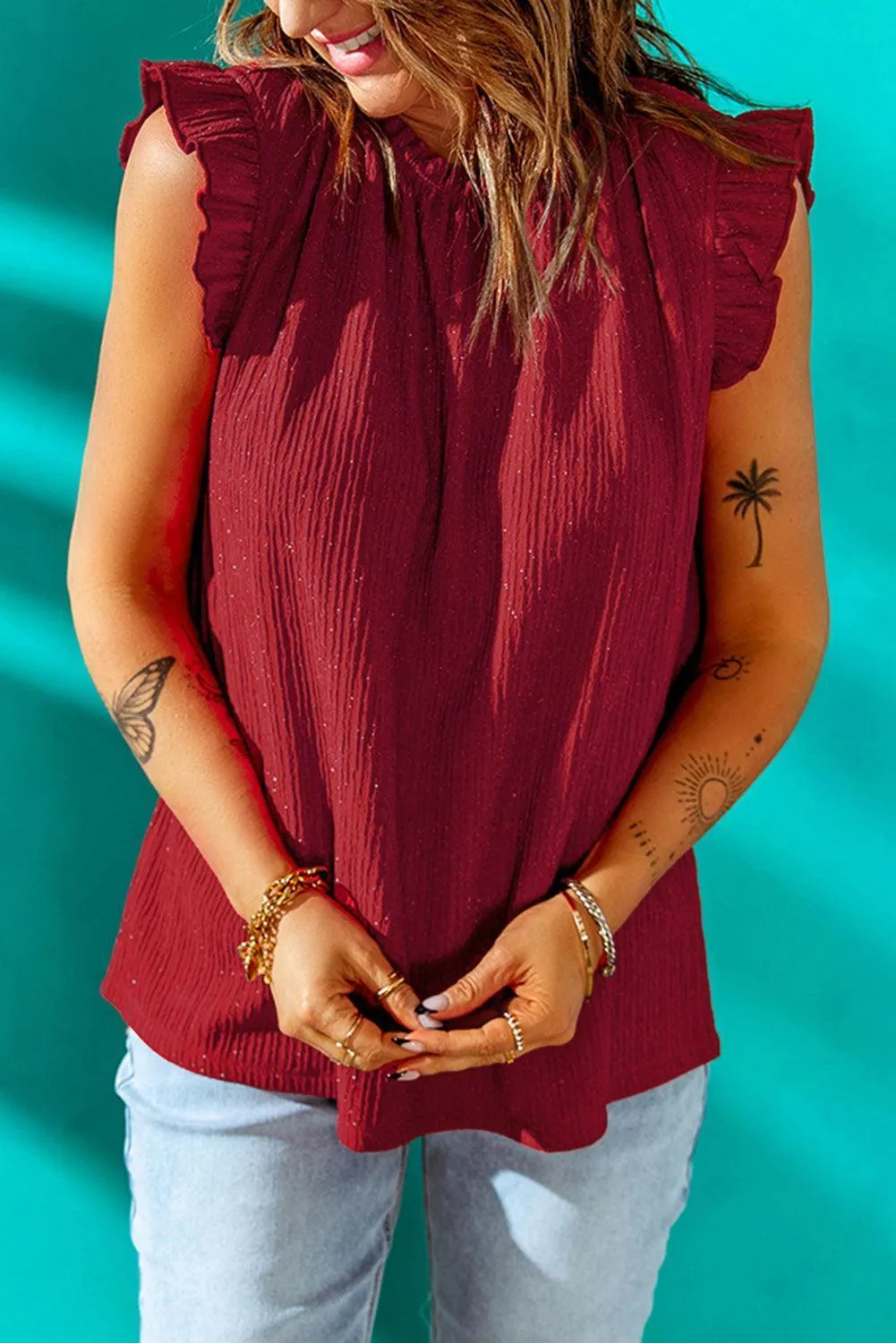 Saturday Favorite Cap Sleeve Red Blouse