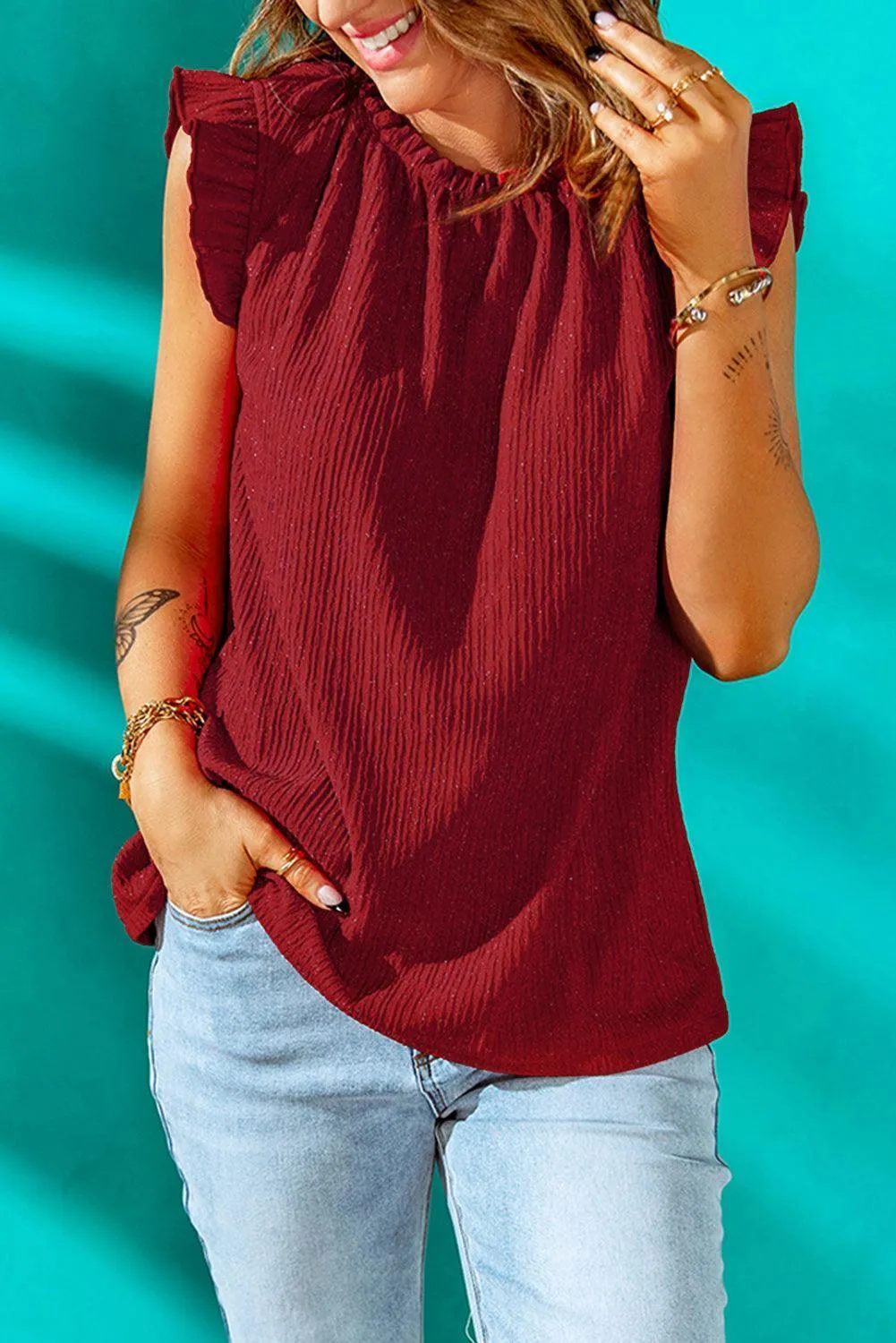 Saturday Favorite Cap Sleeve Red Blouse