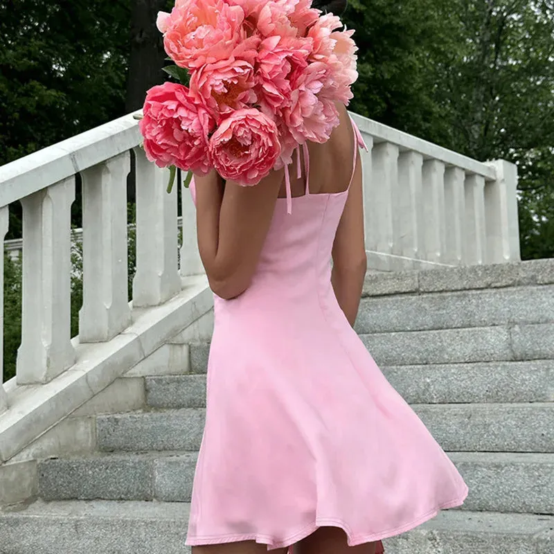 Spaghetti Strap Tie Up Mini Dress