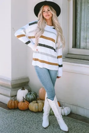 Striped Popcorn Knit Sweater