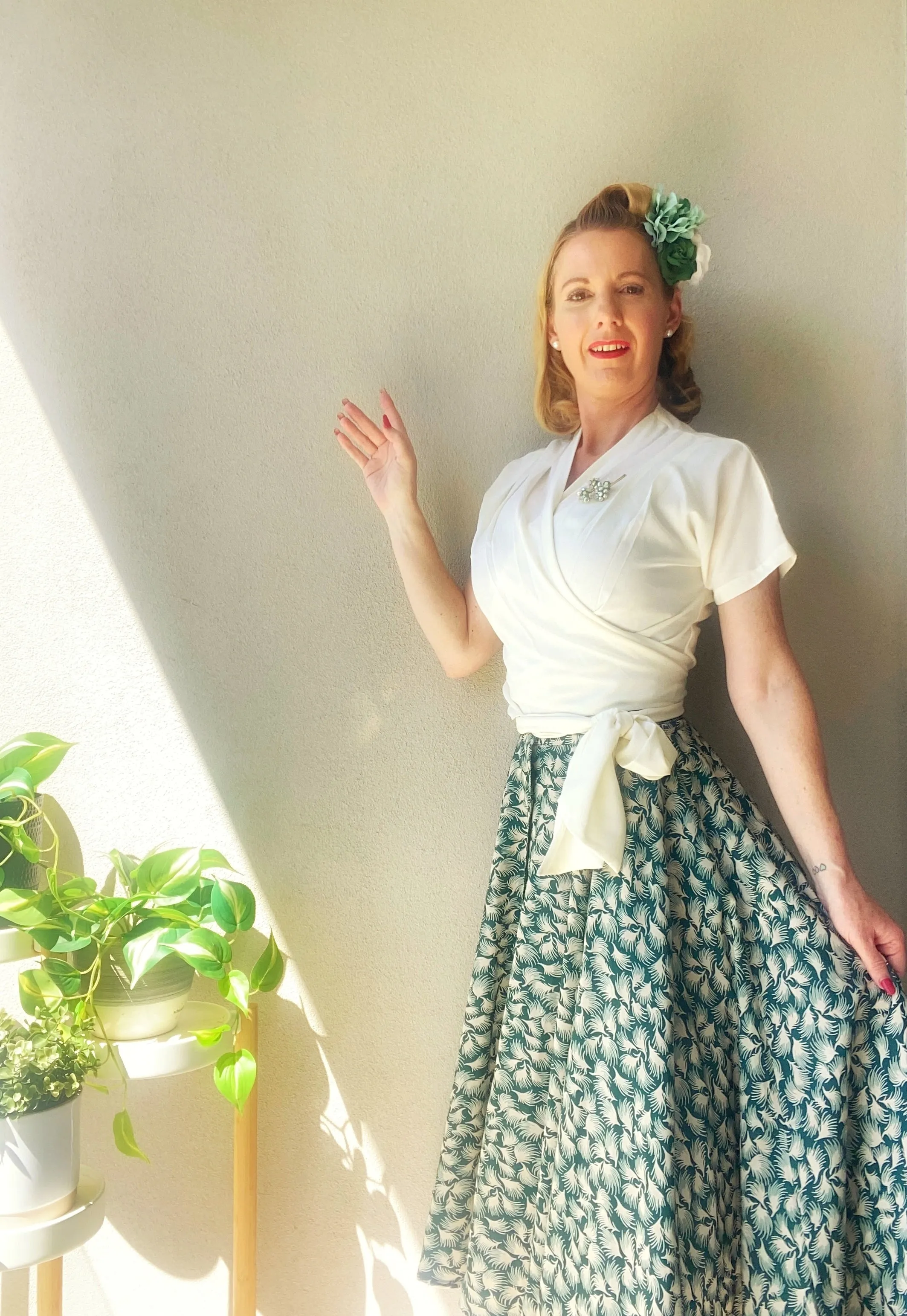 The "Darla" Short Sleeve Wrap Blouse in Antique White, True Vintage Style
