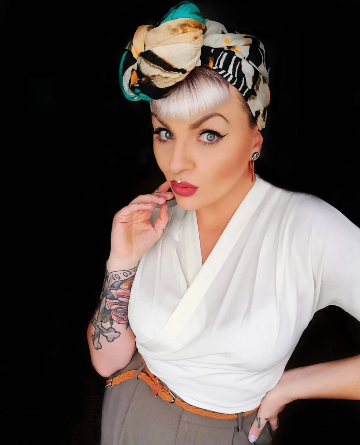 The "Darla" Short Sleeve Wrap Blouse in Antique White, True Vintage Style