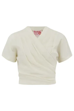The "Darla" Short Sleeve Wrap Blouse in Antique White, True Vintage Style