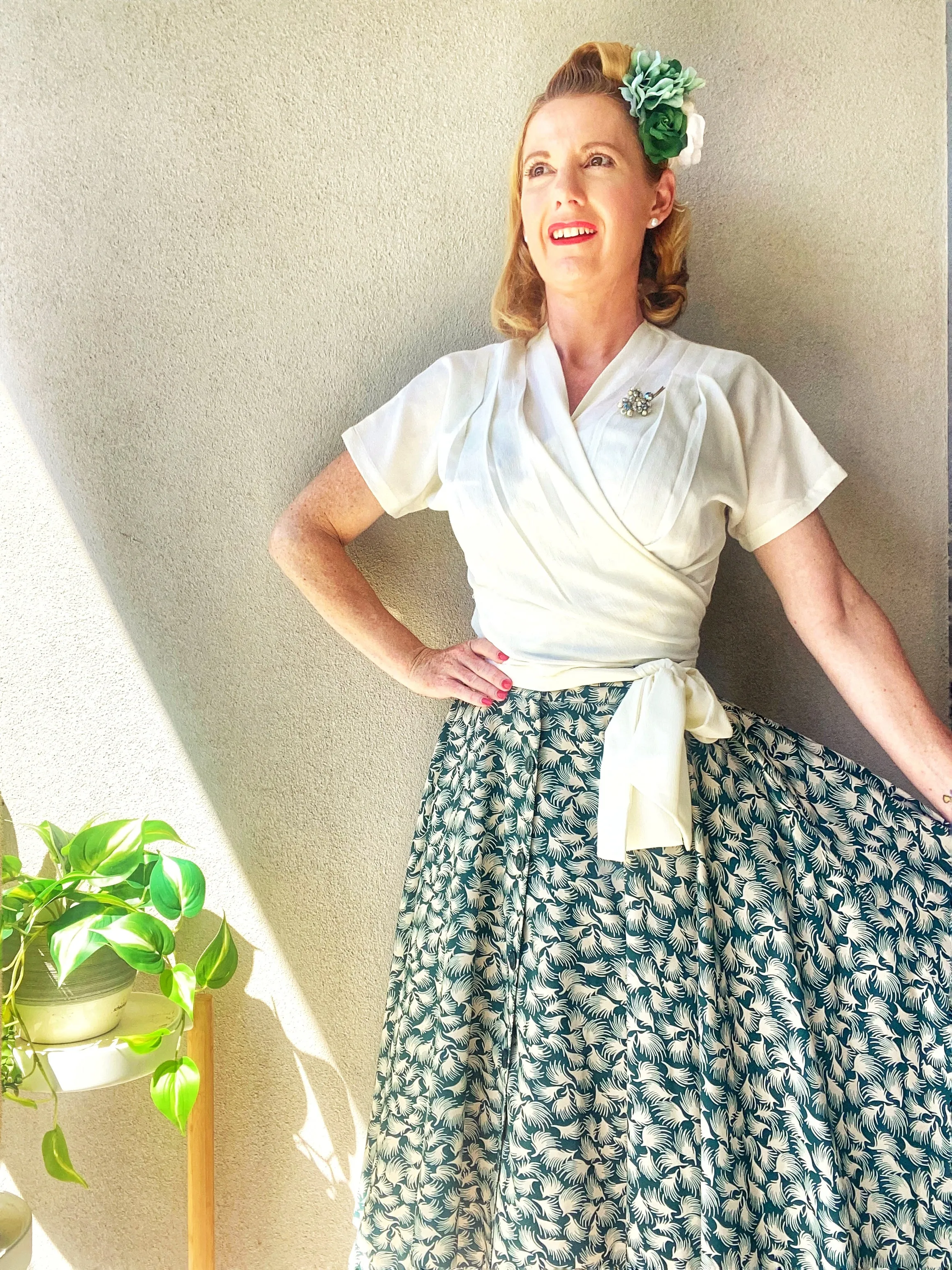 The "Darla" Short Sleeve Wrap Blouse in Antique White, True Vintage Style