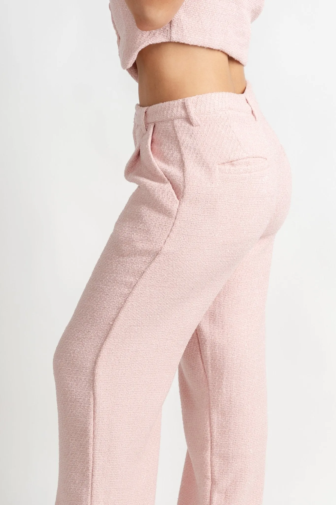 Tweed shimmer wide leg pants soft pink