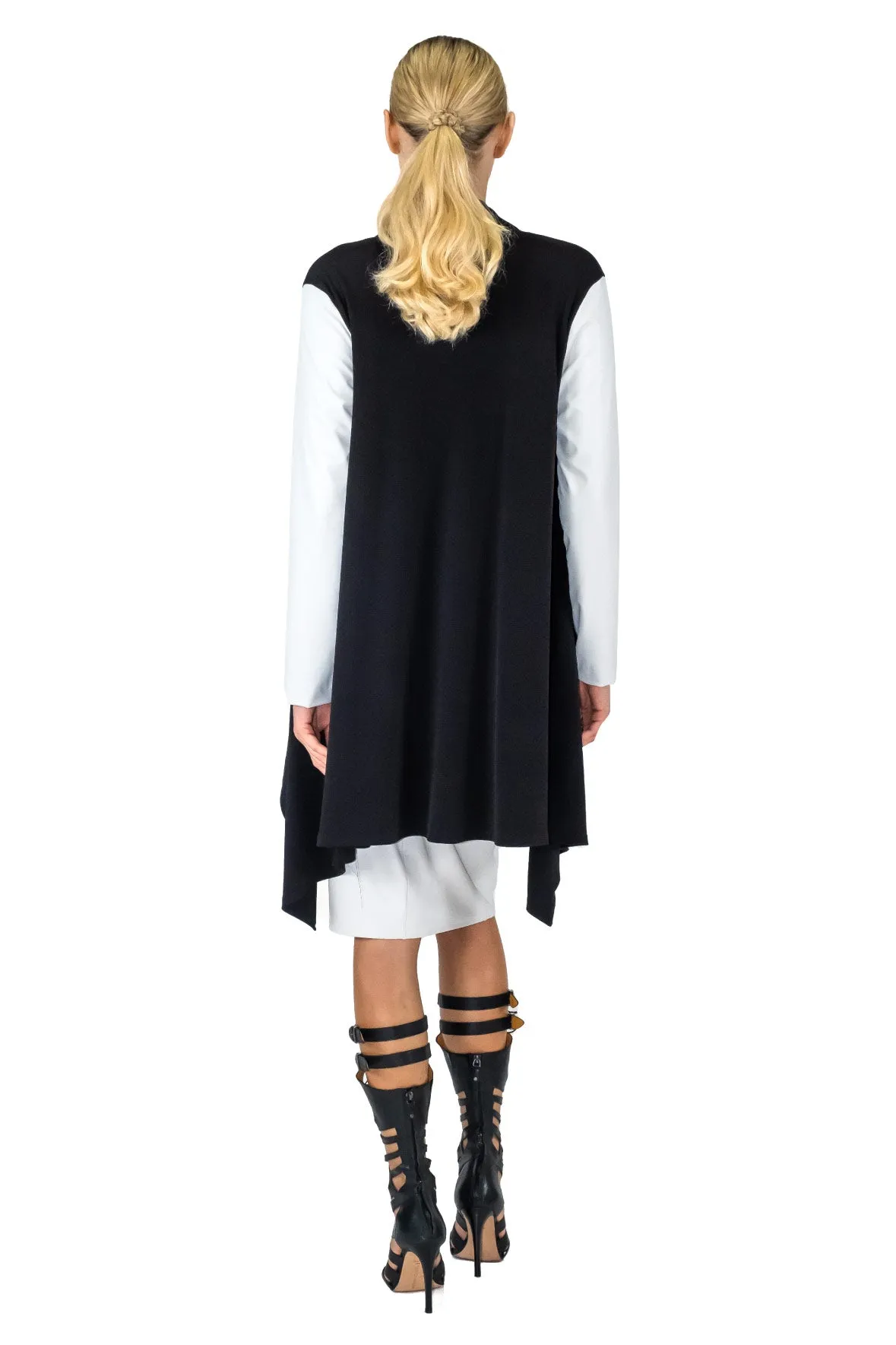 V. Leatherette Slv Double Layered Cardigan w/ Pockets