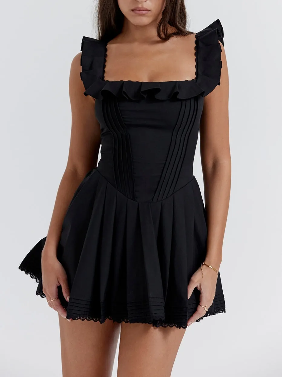 Wenkouban-Christmas Thanksgiving Gift New Year's Eve Dress party look inspos back to school dress  Jemima Black Pin Tuck Pleated Dress