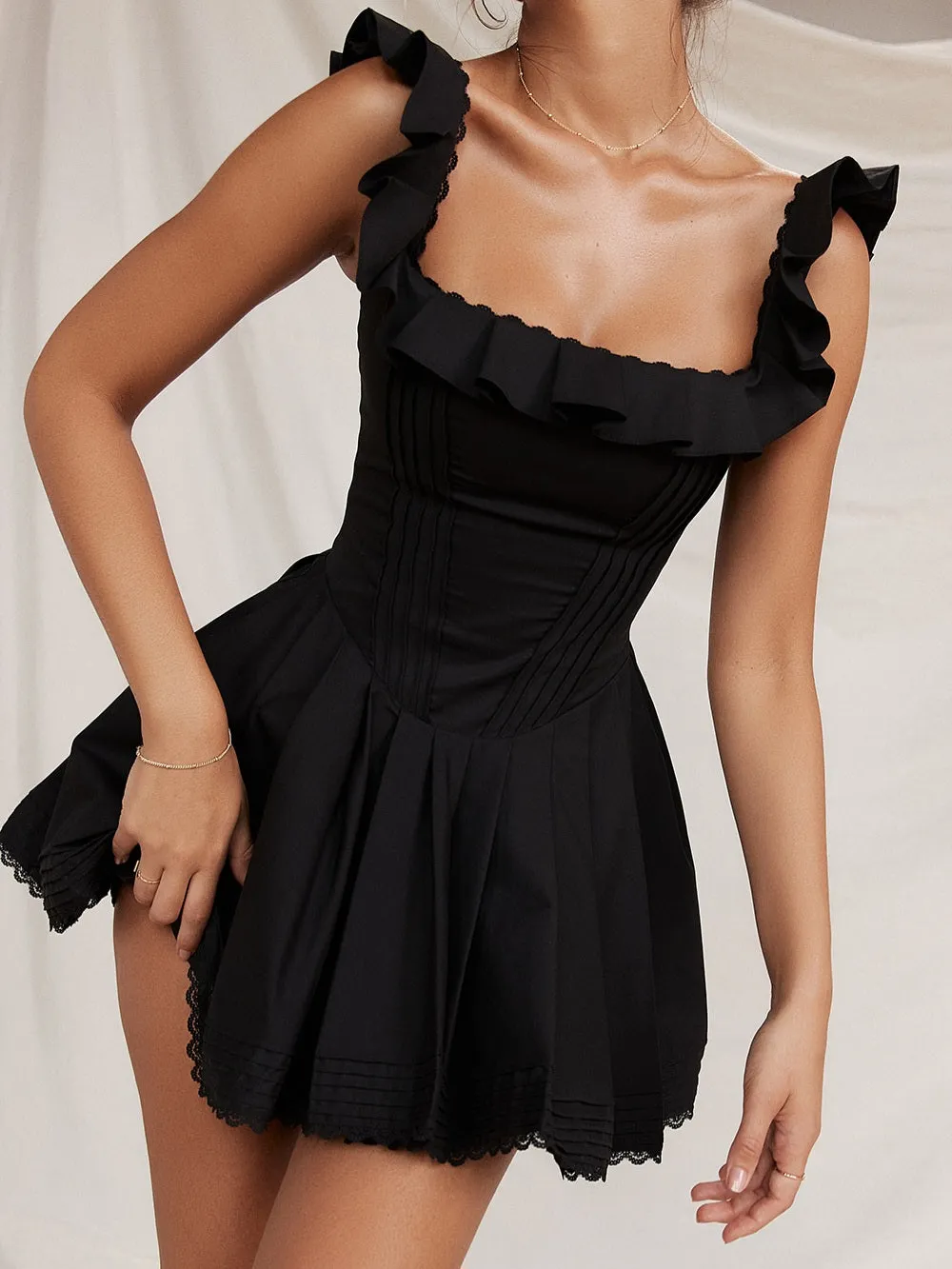 Wenkouban-Christmas Thanksgiving Gift New Year's Eve Dress party look inspos back to school dress  Jemima Black Pin Tuck Pleated Dress