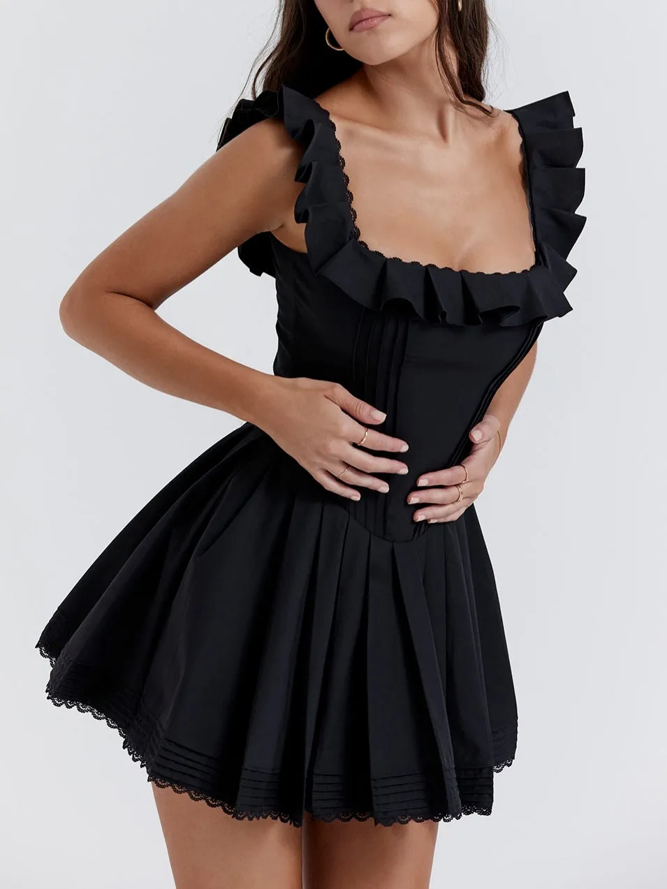 Wenkouban-Christmas Thanksgiving Gift New Year's Eve Dress party look inspos back to school dress  Jemima Black Pin Tuck Pleated Dress