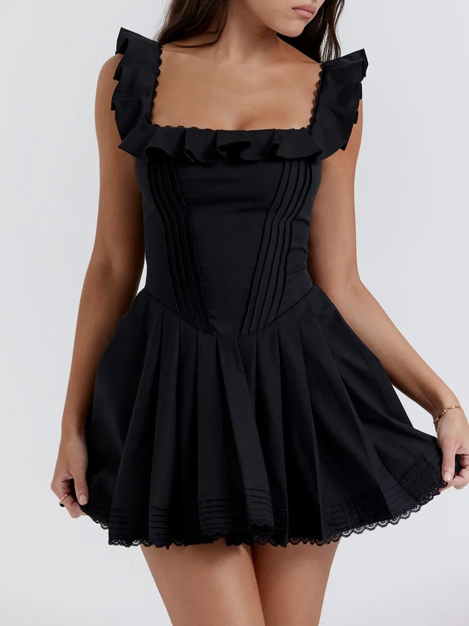 Wenkouban-Christmas Thanksgiving Gift New Year's Eve Dress party look inspos back to school dress  Jemima Black Pin Tuck Pleated Dress