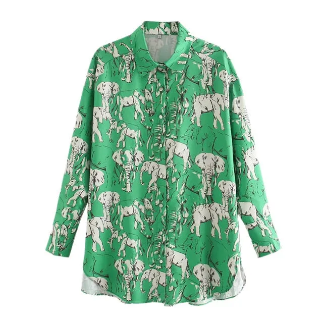 Women 2020 Fashion Animal Print Long Sleeve Female Shirts Blusas Chic Tops