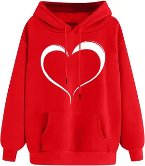 Womens Oversized Hoodies Cute Heart Printed Funny Teen Girls Hooded Sweatshirts Casual Baggy Pullover Tops for Outing