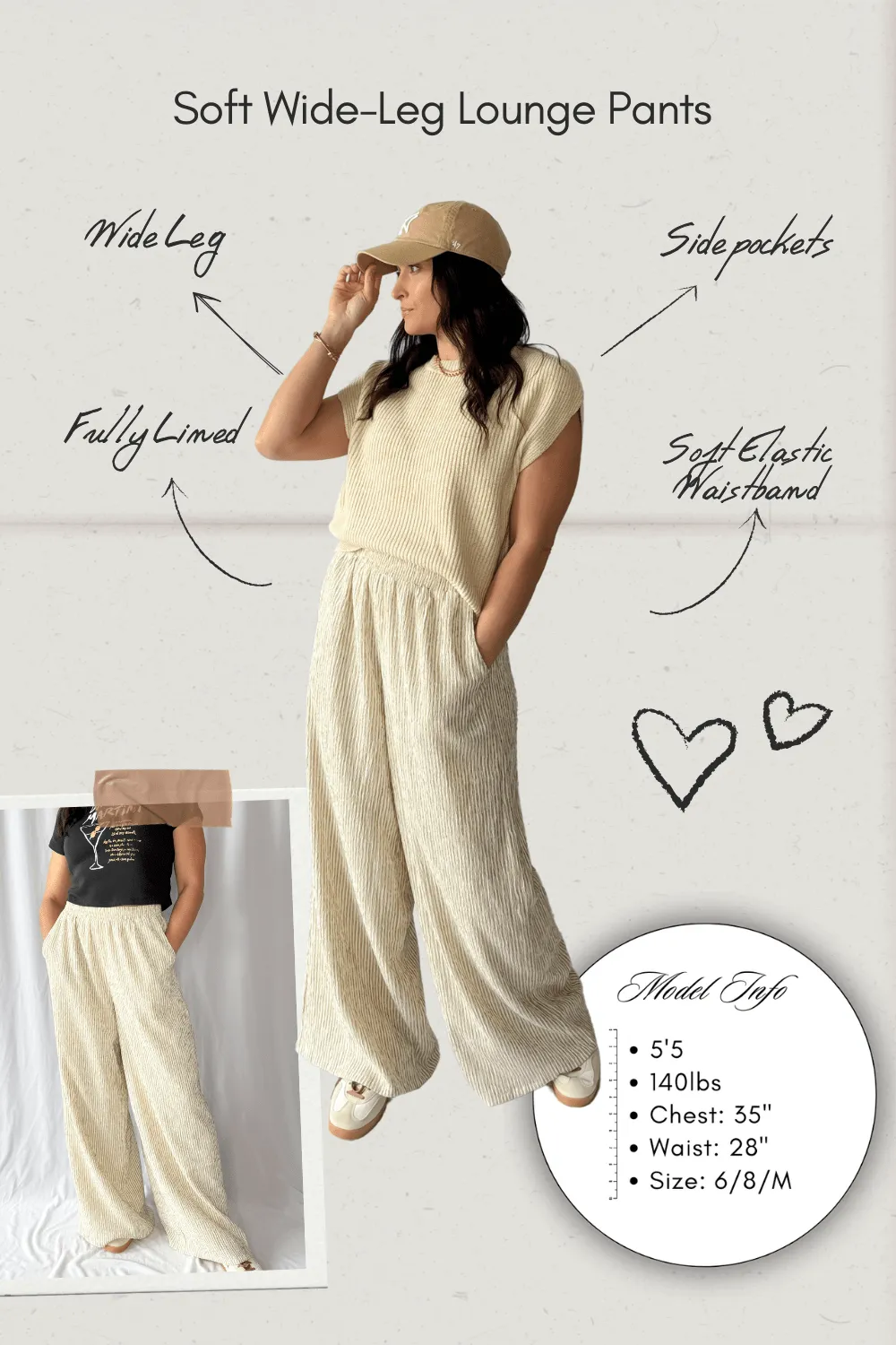 Women's Soft Wide-Leg Lounge Pants with Pockets | Cream